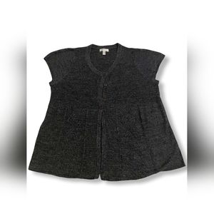 Dress Barn Few-Button-Up Dark Grey Short-Sleeve Blouse, Size 18/20